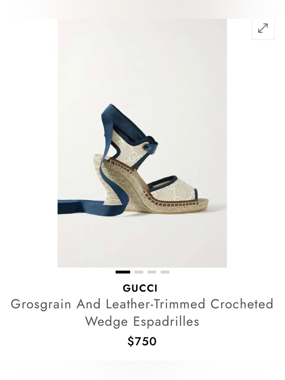 GUCCI GG logo canvas crocheted espadrilles wedges sandals blue cream jute 38 new - Picture 14 of 16